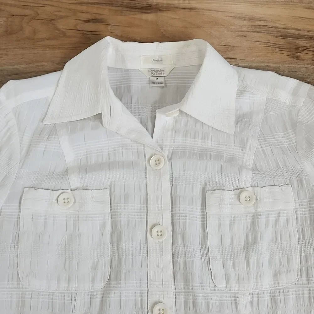 🔺️Christopher & Banks White Buttoned Long Sleeve Top Medium - Picture 3 of 14